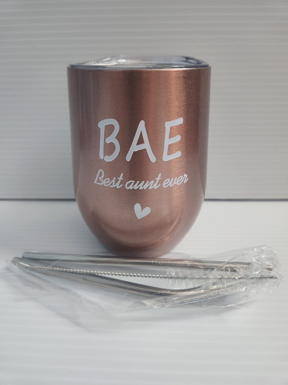 Rose Gold "BAE Best Aunt Ever" Insulated Wine Tumbler